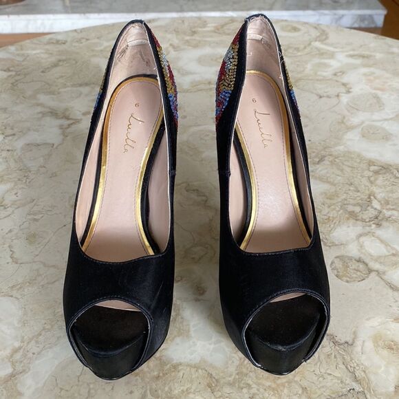 Luella Platform Stiletto Jewelled Peep Toe Party Heels - Picture 4 of 13